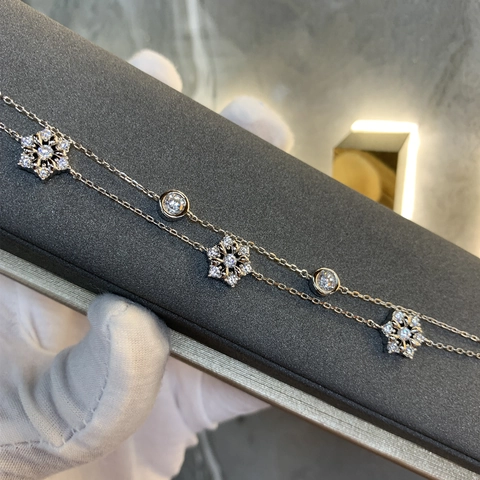 Double Layer 925 Sterling Silver Snowflake Flower Rhinestone Bracelet For Women Adjustable Minimalist Elegant Fine Jewelry Hand Accessory Birthday Gift Party Ornament