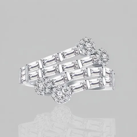 Anello S925 Argento Sterling Multistrato Nodo di Bambù Fiore con Zirconia Intarsiata Design di Lusso Gioielli per Donna
