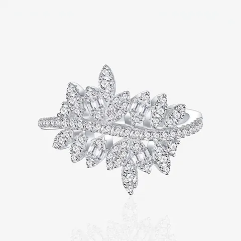Lussuoso Anello a Ramo di Foglia in Argento Sterling 925 per Donna con Strass Scintillanti Micro Intarsiati Gioielli per Matrimonio Festa