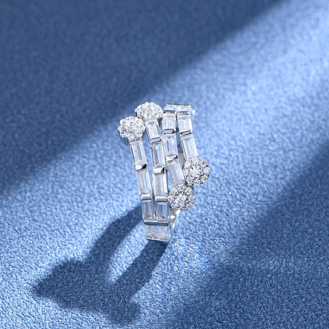 Anello S925 Argento Sterling Multistrato Nodo di Bambù Fiore con Zirconia Intarsiata Design di Lusso Gioielli per Donna