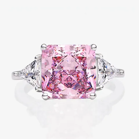 Lussuoso Anello a Tre Pietre in Argento Sterling 925 per Donna Taglio Radiant Quadrato Strass Anello Anniversario Gioielli Moda
