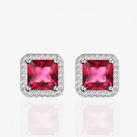 Elegant 925 Sterling Silver Square Cut Rhinestone Halo Stud Earrings For Women Luxurious Geometric Jewelry Wedding Gift