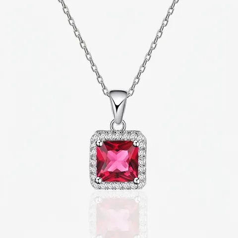 Collana con Pendente in Argento Sterling 925 Rubino Zaffiro Smeraldo Simulati e Strass per Donna Elegante Catena a Clavicola
