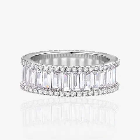 Luxury 925 Sterling Silver Baguette Cut Zirconia Eternity Ring For Women Pave Setting Inlaid Jewelry Wedding Engagement Gift