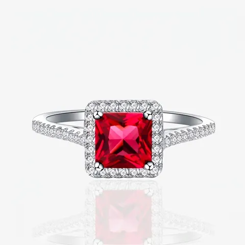 Anello Halo in Argento Sterling S925 Quadrato con Strass Rosso Verde Blu Bianco per Donna Gioielli Minimalisti