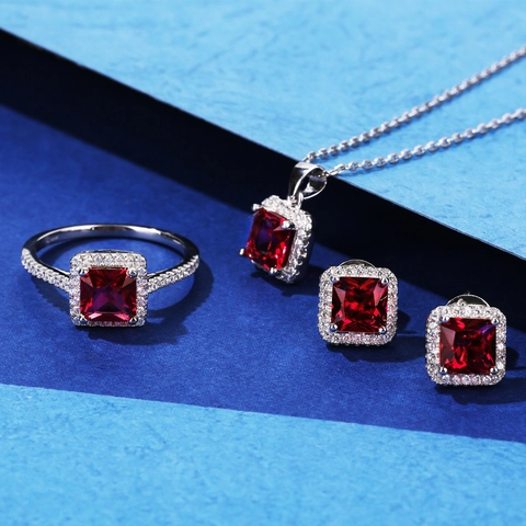 Anello Halo in Argento Sterling S925 Quadrato con Strass Rosso Verde Blu Bianco per Donna Gioielli Minimalisti