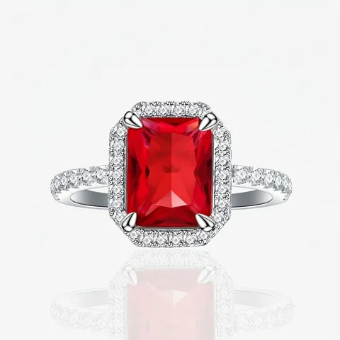 Lussuoso Anello Halo in Argento Sterling 925 con Zirconia Taglio Smeraldo per Donna Elegante Anello con Pietre Rosse Blu Verdi Bianche