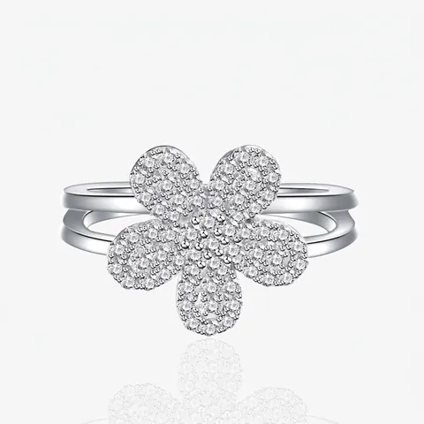 Anello a Fiore in Argento Sterling 925 Con Zirconia Micro Intarsiato Anello Floreale Elegante Gioiello Regalo Per Donna Matrimonio