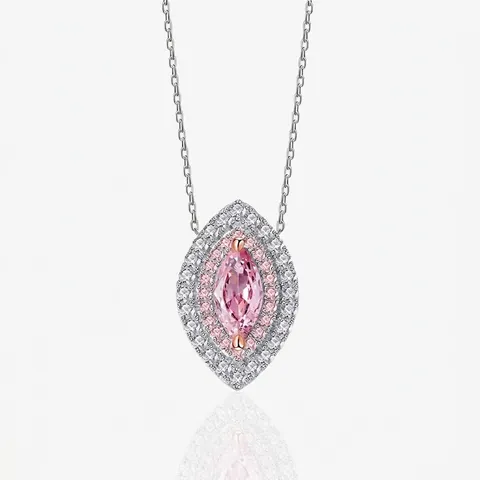 Collana in Argento Sterling 925 con Zirconia a Forma di Occhio Marquise per Donna Intarsio di Gemme Rosa Bianca Doppio Halo Gioielli