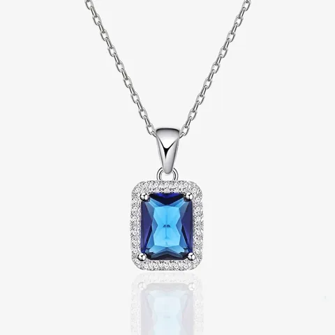 Elegant 925 Sterling Silver Emerald Cut Zirconia Pendant Necklace For Women Classic Halo Square Zircon Necklace Jewelry