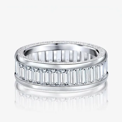 925 Sterling Silver Eternity Ring For Women Fashion Baguette Cut Rhinestone Inlaid Geometric Pave Finger Ring Jewelry Gift