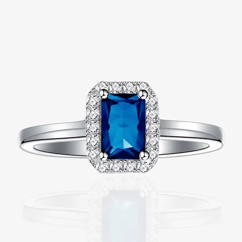 Emerald Slijpvorm Zirconia Halo Ring 925 Sterling Zilver Rechthoekig Blauw Rood Groen Wit Steen Sieraden Voor Dames