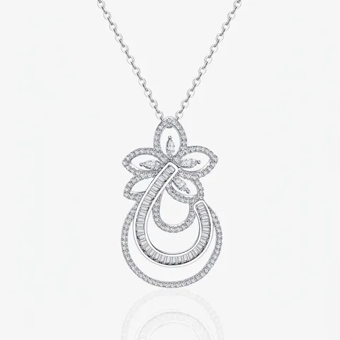 S925 Sterling Silber Mikro-Eingelegt Zirkonia Blumen Anhänger Halskette Geometrisch U-Form Elegant Mode Schmuck Geschenk Damen