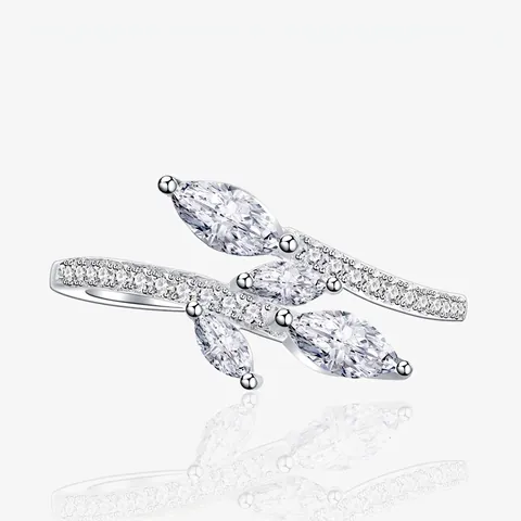 S925 Sterling Silver Leaf Branch Ring Marquise Zirconia Inlaid Elegant Nature Inspired Adjustable Finger Jewelry For Women