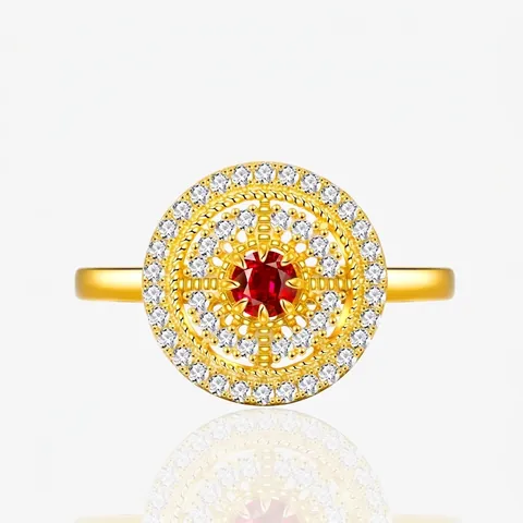 Vintage 925 Sterling Silver Simulated Ruby Round Disk Ring For Women Luxurious Rhinestone Inlaid Gold Silver Plated Jewelry
