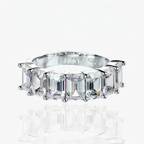 S925 Sterlingsilber Eternity Ring Smaragdschliff Zirkonia Reihe Band Minimalistisch Geometrisch Luxus Hochzeit Schmuck Für Damen