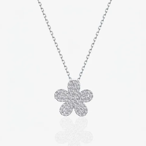 925 Sterlingsilber Blume Anhänger Halskette Mit Zirkonia Mikro-Eingelegt Zierliche Schlüsselbeinkette Für Damen Schmuck Geschenk