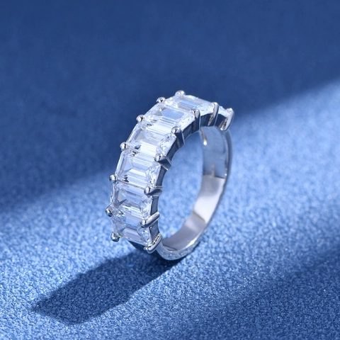 S925 Sterlingsilber Eternity Ring Smaragdschliff Zirkonia Reihe Band Minimalistisch Geometrisch Luxus Hochzeit Schmuck Für Damen