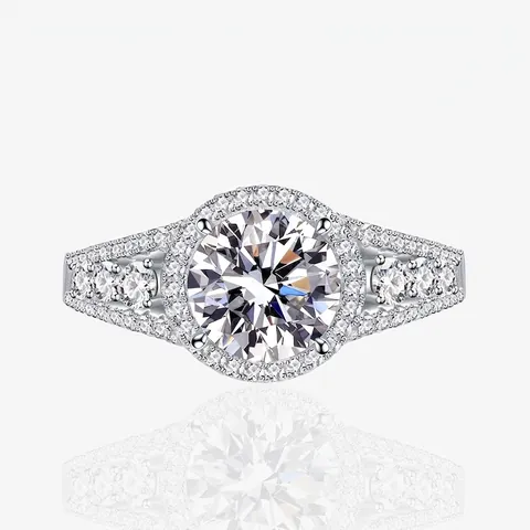Luxe 925 Sterling Zilveren Zirconia Halo Ring Elegante Ronde Slijpvorm Verlovings Bruiloft Sieraden Vingerring Voor Dames