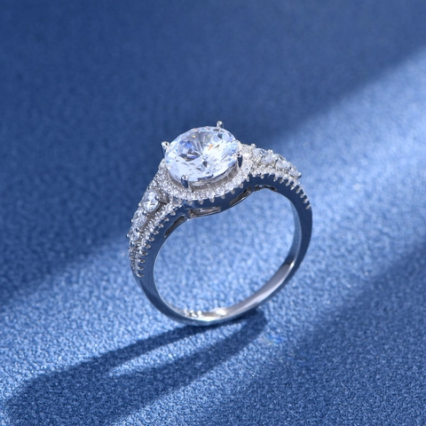Luxe 925 Sterling Zilveren Zirconia Halo Ring Elegante Ronde Slijpvorm Verlovings Bruiloft Sieraden Vingerring Voor Dames