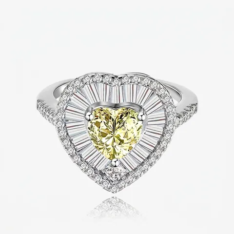 Luxury 925 Sterling Silver Heart Shaped Ring For Women Light Yellow Pink Rhinestone Elegant Engagement Wedding Jewelry Finger Ring