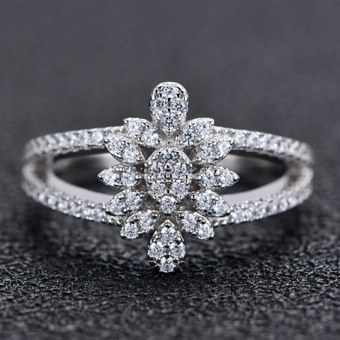 Luxus 925 Sterlingsilber Blatt Blume Ring Pflaster Strass Mode Schmuck Für Damen Hochzeit Party Eleganter Fingerring