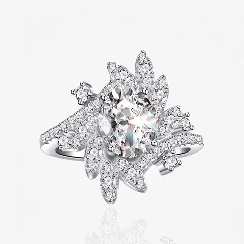 Luxe 925 Sterling Zilveren Ovalen Zirconia Cluster Ring Voor Dames Elegante Holle Kant Partij Bruiloft Sieraden Vingerring