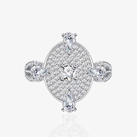 Luxe 925 Sterling Zilveren Ovale Ring Micro Ingelegde Zirconia Kruis Ster Ontwerp Elegante Vinger Sieraden Cadeau voor Vrouwen