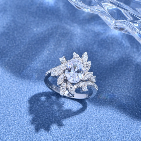 Luxe 925 Sterling Zilveren Ovalen Zirconia Cluster Ring Voor Dames Elegante Holle Kant Partij Bruiloft Sieraden Vingerring