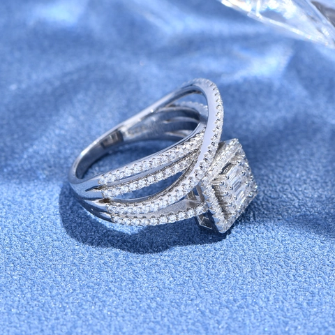 Luxus 925 Sterlingsilber 4-Lagen Gekreuzter Linien Ring Für Damen Geometrisch Quadratisch Mikro-Eingelegter Strass Modeschmuck Geschenk