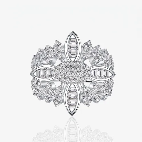 Lussuoso Anello a Fiore in Argento Sterling S925 Con Zirconia per Donna Design Unico Pavé di Strass Gioielli alla Moda