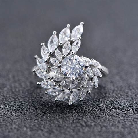 Elegant 925 Sterling Silver Swirl Ring For Women Inlaid With Round Marquise Zirconia Luxurious Wedding Banquet Finger Ring