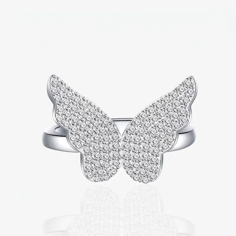925 Sterling Silver Butterfly Ring For Women Minimalist Full Pave Zirconia Elegant Wedding Party Finger Jewelry Ring Gift