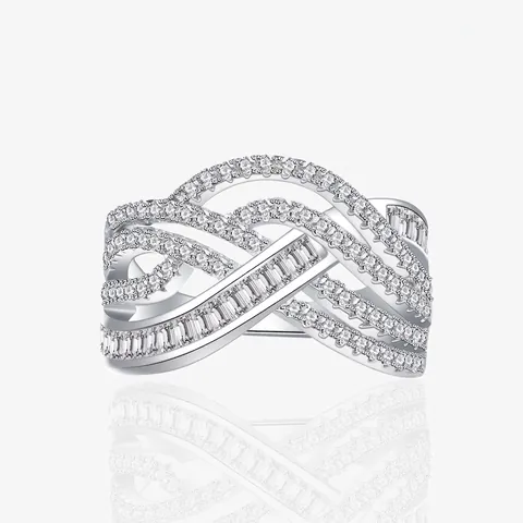 Luxury 925 Sterling Silver Multi Layer Wave Ring For Women Exquisite Zirconia Inlaid Geometric Cross Design Fashion Finger Jewelry Gift