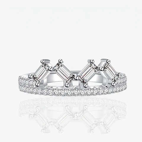 Eleganter 925 Sterlingsilber Krone Ring Für Damen Luxuriöser Baguette Zirkonia Pavé Fassung Hochzeitsring Schmuck Mode Geschenk