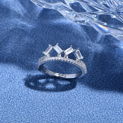 Eleganter 925 Sterlingsilber Krone Ring Für Damen Luxuriöser Baguette Zirkonia Pavé Fassung Hochzeitsring Schmuck Mode Geschenk