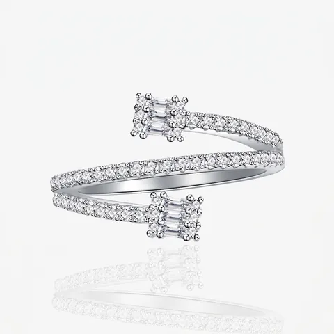 925 Sterling Zilveren Bypass Open Ring Voor Dames Luxe Zirconia Pavé Smaragdgeslepen Geometrische Vingerring Sieraden Cadeau