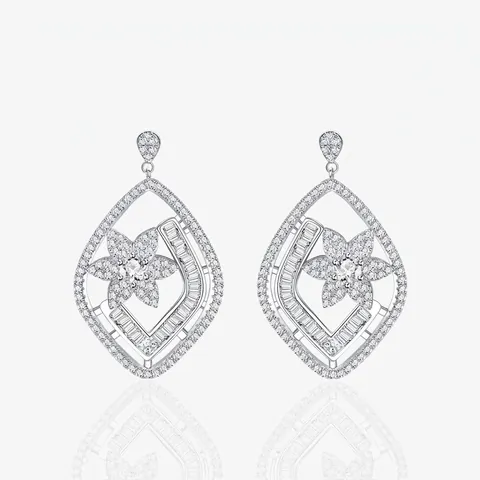 Rhombic Hollow Flower Micro Pave Zirconia S925 Sterling Silver Stud Earrings Exaggerated Individual Drop Earrings For Women