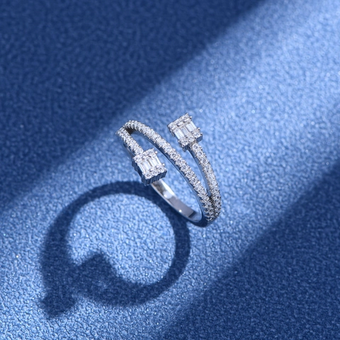 925 Sterling Zilveren Bypass Open Ring Voor Dames Luxe Zirconia Pavé Smaragdgeslepen Geometrische Vingerring Sieraden Cadeau