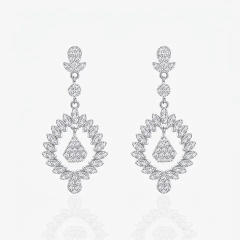 925 Sterling Silver Micro Paved Zirconia Flower Leaf Drop Earrings Elegant Women Dangle Earrings Luxurious Silver Jewelry