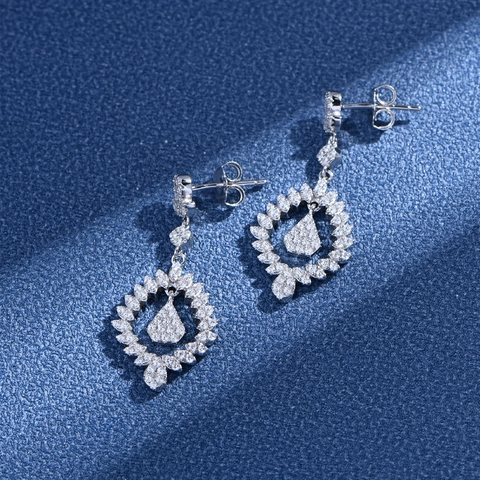 925 Sterling Silver Micro Paved Zirconia Flower Leaf Drop Earrings Elegant Women Dangle Earrings Luxurious Silver Jewelry