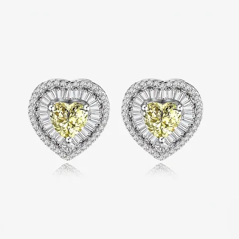 925 Sterlingsilber Herz Ohrstecker Für Damen Luxus Strass Halo Rosa Gelb Edelstein Ohrringe Hochzeit Schmuck