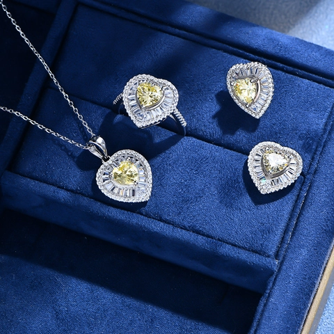 925 Sterlingsilber Herz Ohrstecker Für Damen Luxus Strass Halo Rosa Gelb Edelstein Ohrringe Hochzeit Schmuck