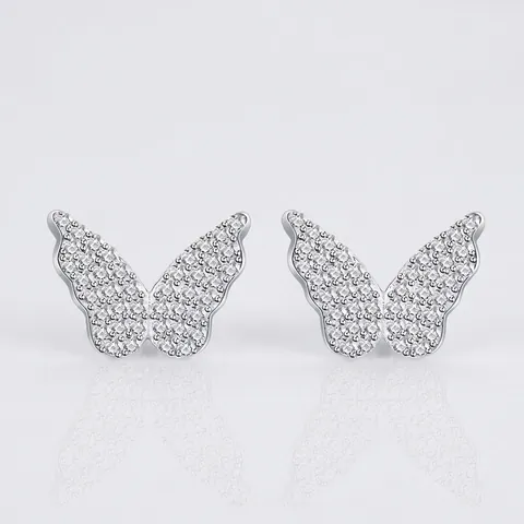925 Sterling Silver Butterfly Stud Earrings For Women Dainty Pave Rhinestone Animal Earrings Minimalist Fashion Jewelry Gift
