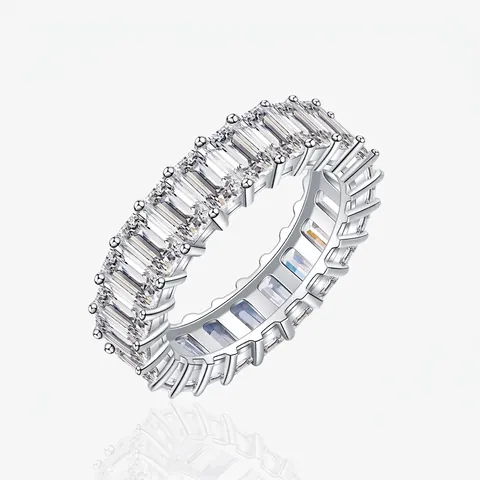 925 Sterling Silver Emerald Cut Eternity Band Ring For Women Shining Rhinestone Inlaid Fashion Jewelry Wedding Party Finger Ring