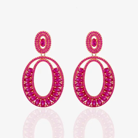 925 Sterling Silver Rose Gold Plated Oval Drop Earrings For Women Luxury Pink Zirconia Inlaid Double Hoop Jewelry Gift
