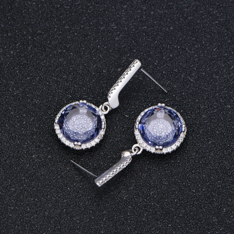 925 Sterling Silver Purple Round Rhinestone Halo Drop Earrings For Women Elegant Dangle Ear Jewelry Fashion Accessory Gift