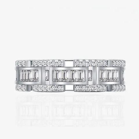 Anillo de Cadena Entrelazada de Plata de Ley 925 de Lujo para Mujer Anillo Geométrico Incrustado de Circonia Joyería de Moda