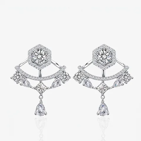 925 Sterling Silver Fan Shaped Rhinestone Water Drop Fringe Stud Earrings Vintage Light Luxury Oversized Women Jewelry