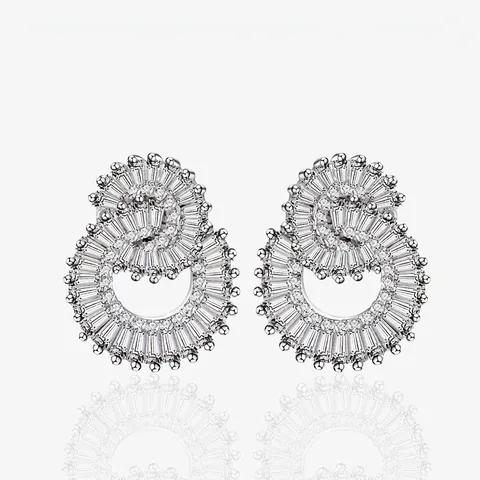 Luxe 925 Sterling Zilveren Dubbele Ring Oorknopjes Voor Vrouwen Met Zirconia Geometrische Ingelegde Sieraden Cadeau